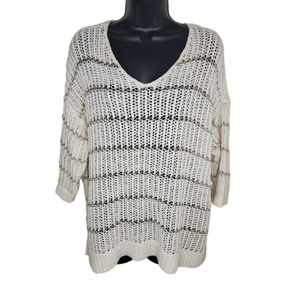 Chico's Shine Striped Charlotte Pullover Open Weave Sweater Size 3 (XL) - Picture 1 of 7
